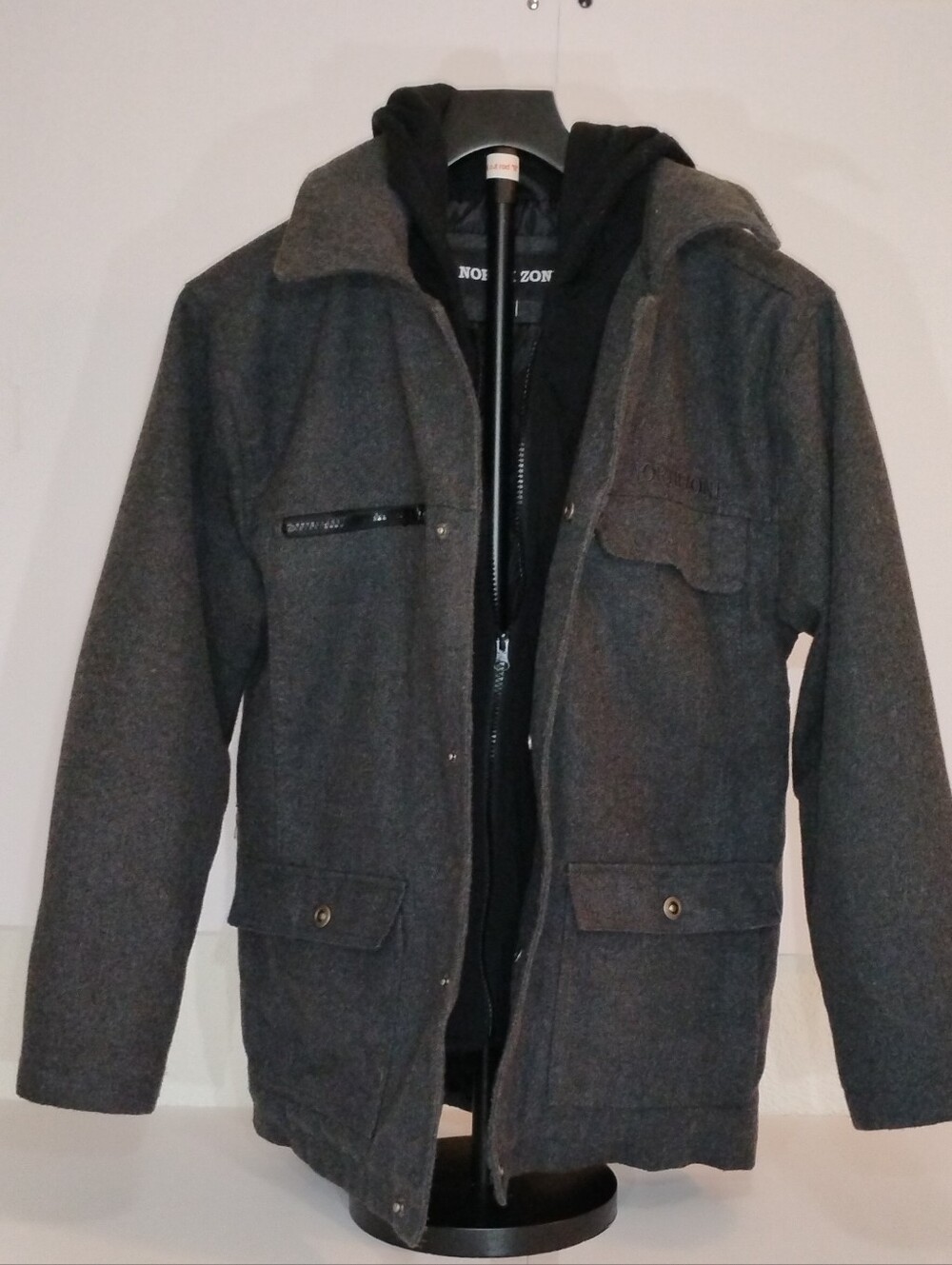 North Zone Women's Gray Wool Blend Hooded Jacket Size 12